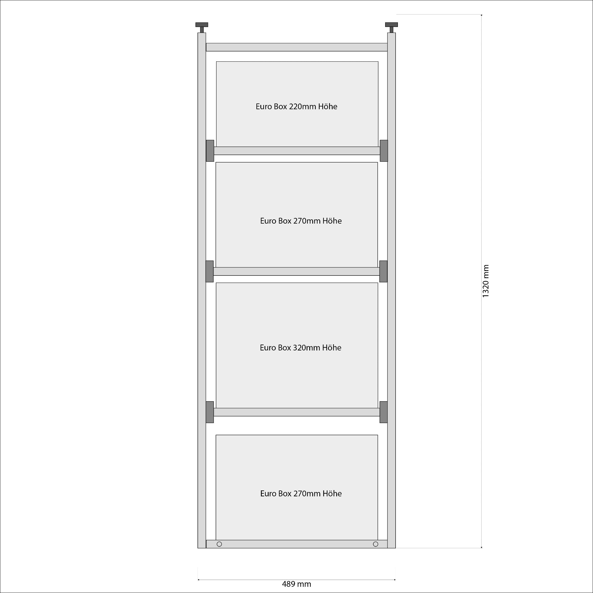 Regał do kampera z wysuwanymi półkami do tylnego garażu Hymer B 780