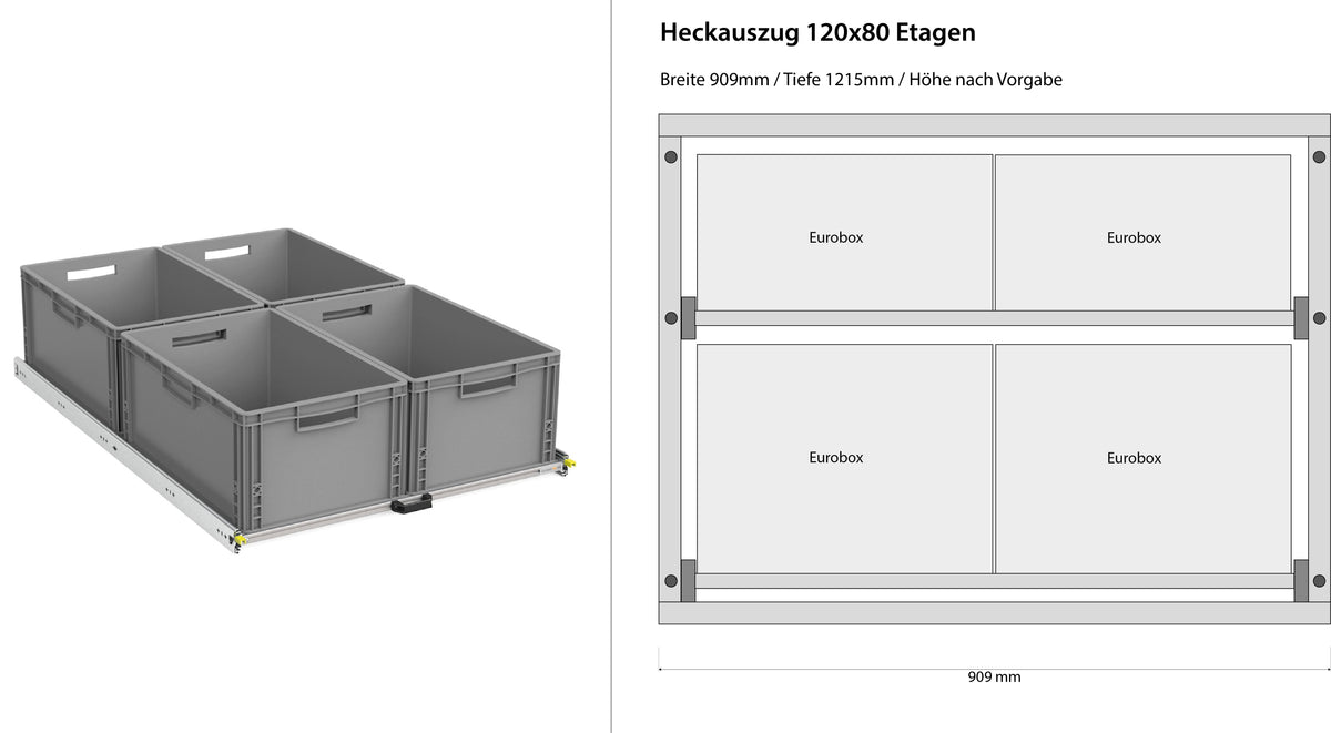Wysuwany bagażnik tylny do kampera furgonu 1200mm x 400mm, piętrowy