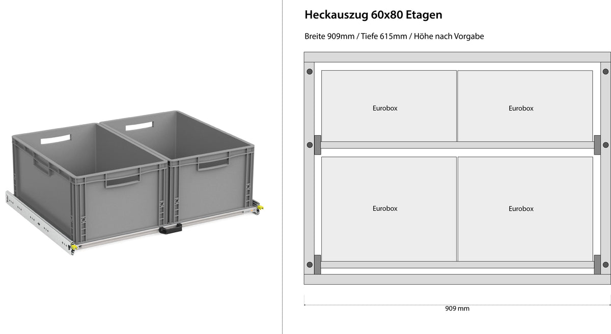 Estrazione posteriore per camper furgonato 1200mm x 400mm a ripiani