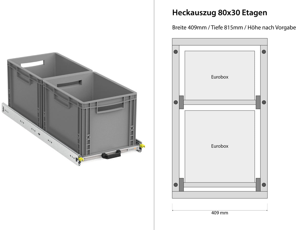 Wysuwany bagażnik tylny do kampera furgonu 1200mm x 400mm, piętrowy