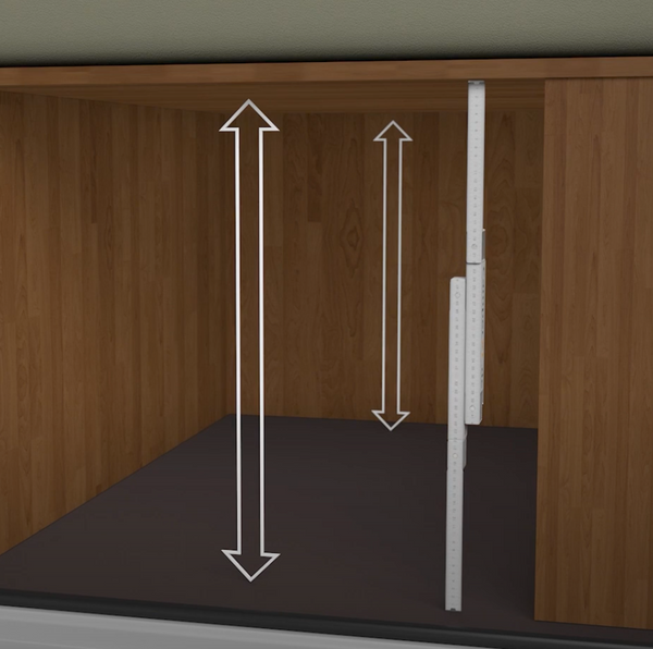 Zmierz od podłogi do dolnej krawędzi zabudowy/piętra.