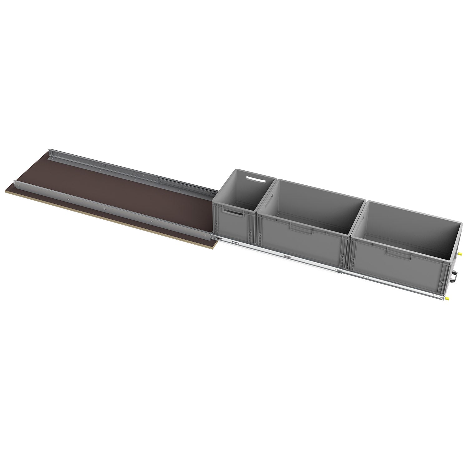 Heckauszug mit Montageprofilen und Eurobox Format 1500mm x 400mm von CamperXL.